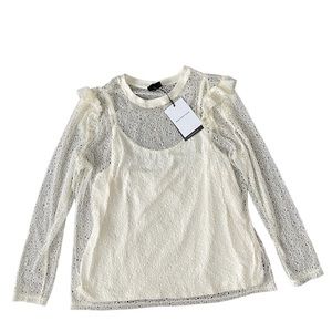 NWT Who What Wear Cream Pristine Cami Lace Top Ruffle Shoulder Detail Long Sleev